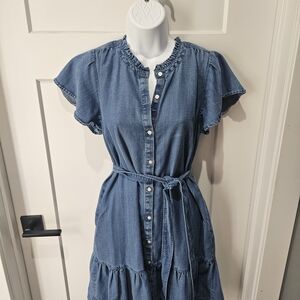 LOFT Blue Ruffled Mini Dress